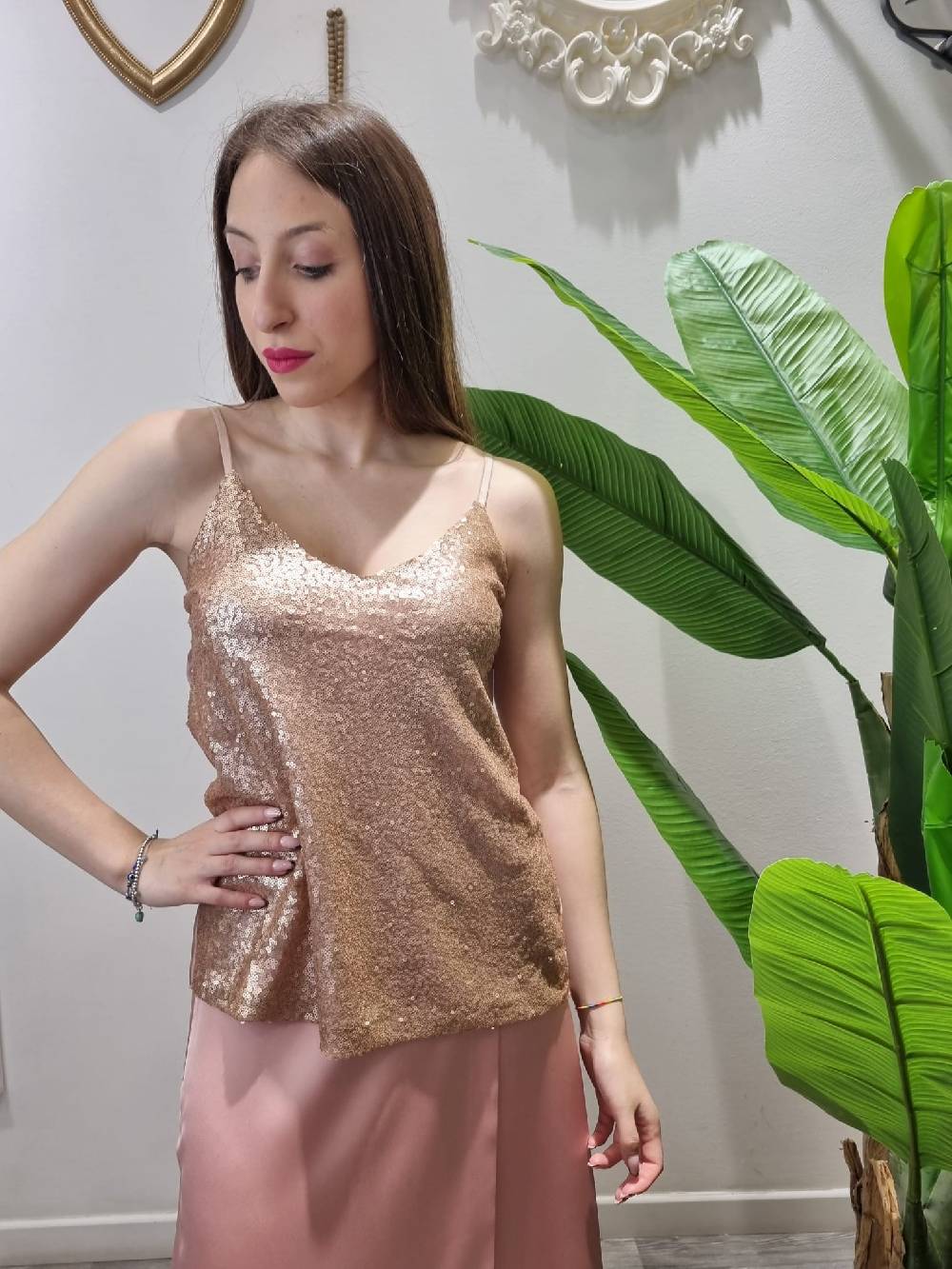 Le Chicche Top Paillettes Rosa Gold Latest stili