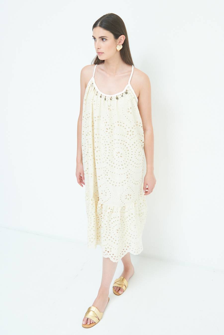 Kikisix ABITO SANGALLO CON MONETE BEIGE Consegna Veloce