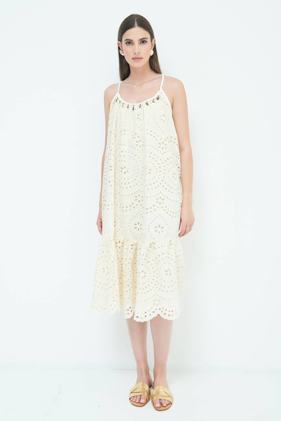 Kikisix ABITO SANGALLO CON MONETE BEIGE Consegna Veloce