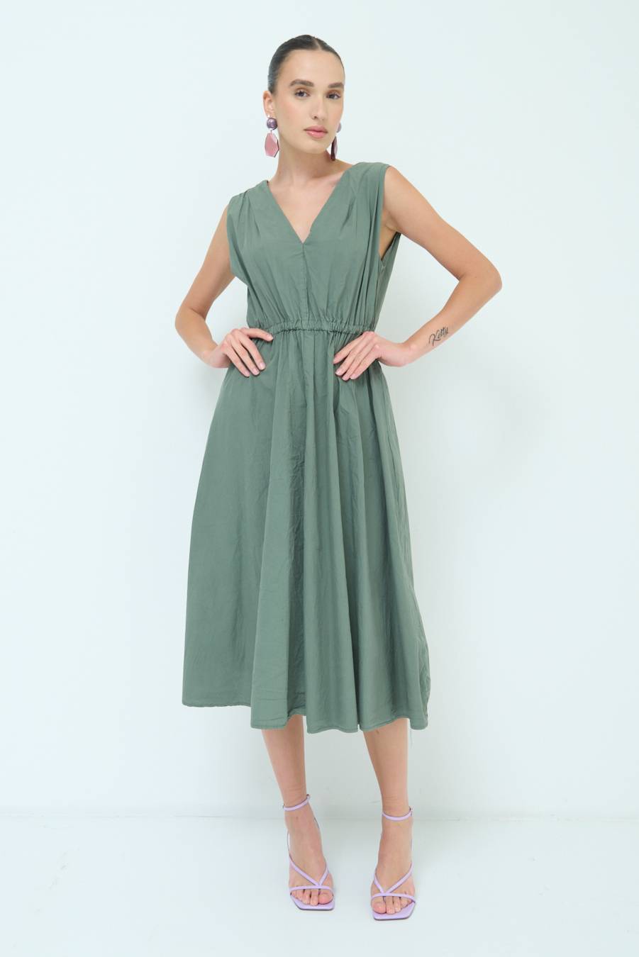 Kikisix ABITO MIDI CON ELASTICO VERDE MILITARE