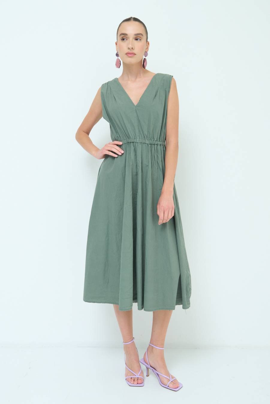 Kikisix ABITO MIDI CON ELASTICO VERDE MILITARE Sconto