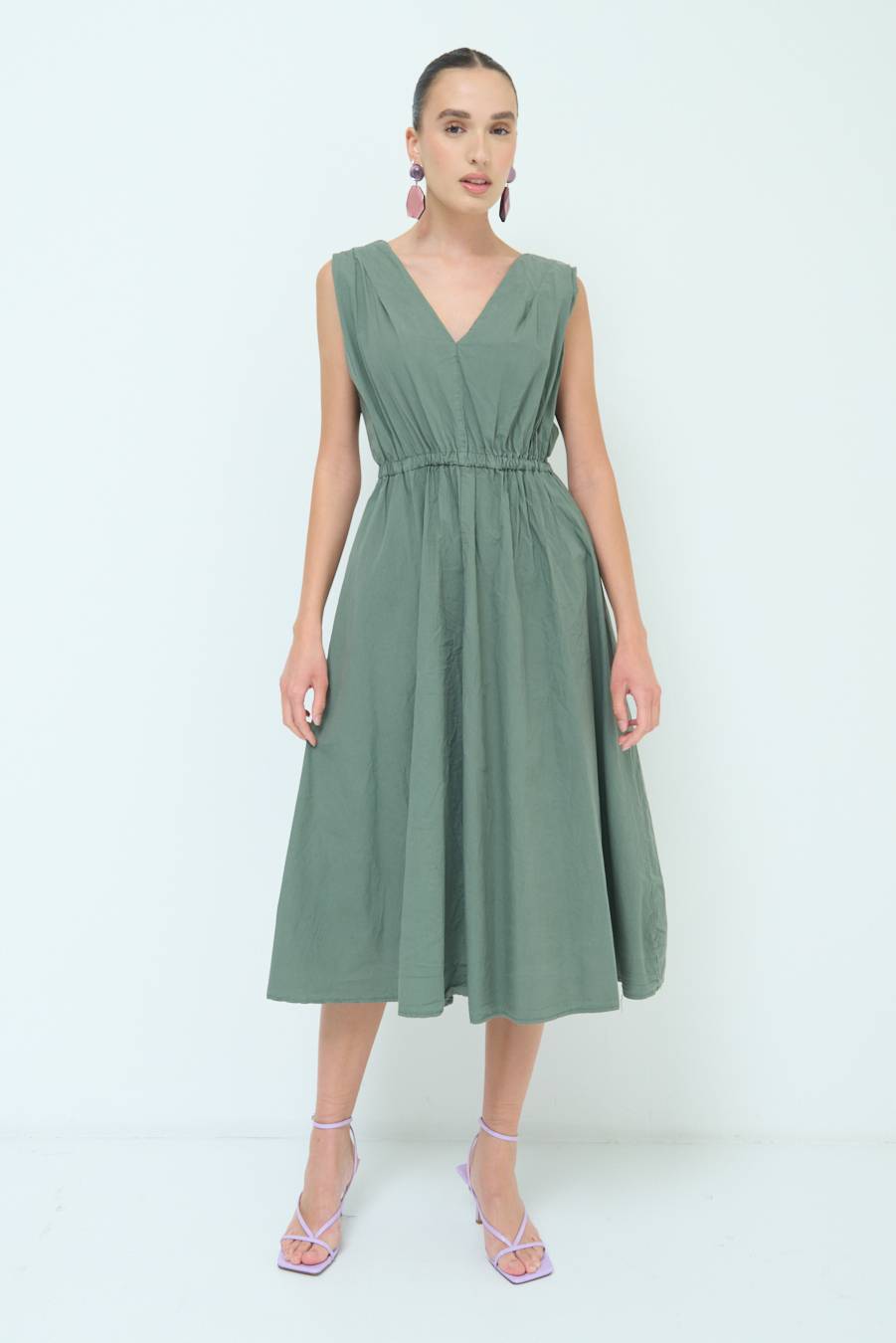 Kikisix ABITO MIDI CON ELASTICO VERDE MILITARE Sconto