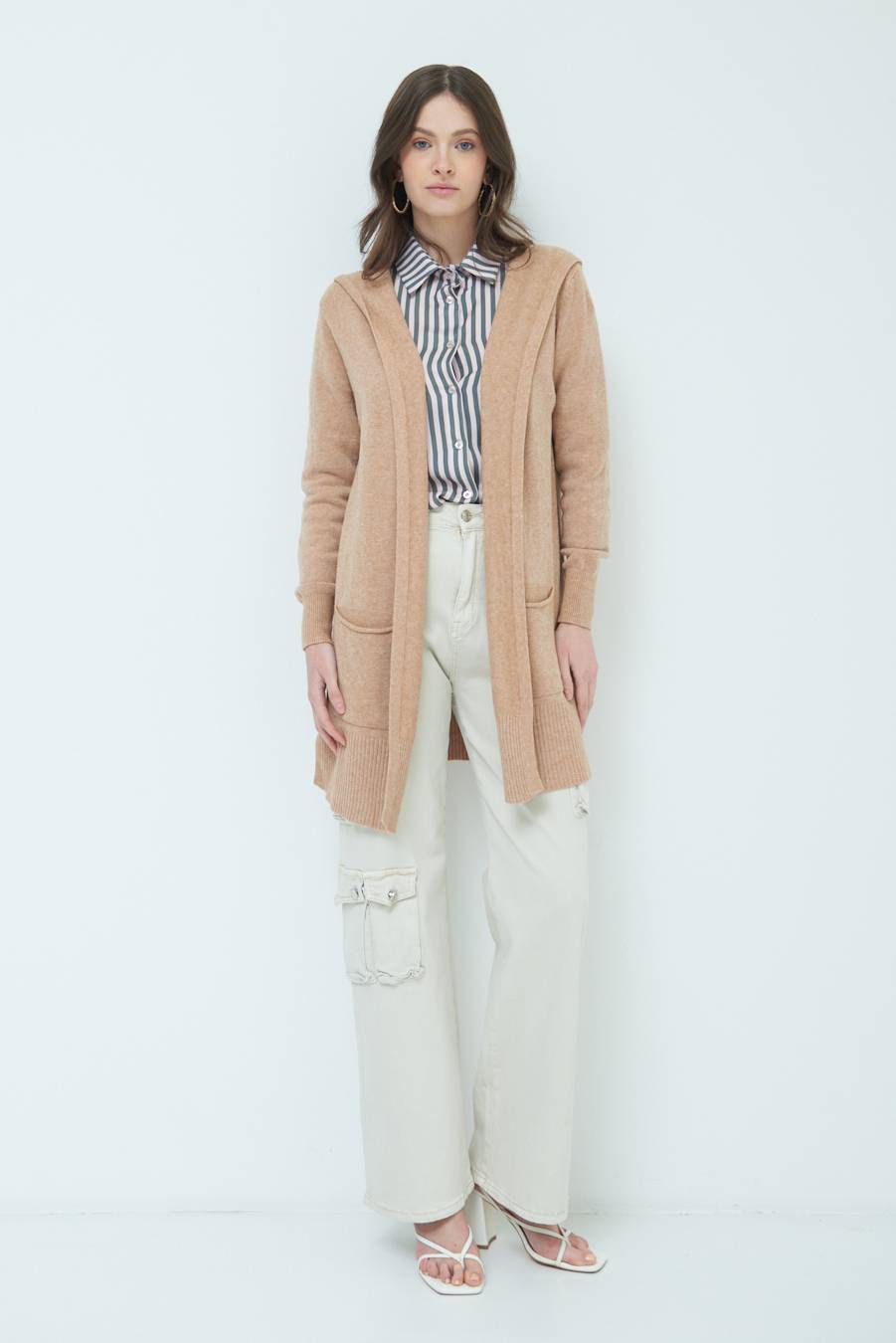 Kikisix CARDIGAN CON DUE TASCHE CAMMELLO In Vendita