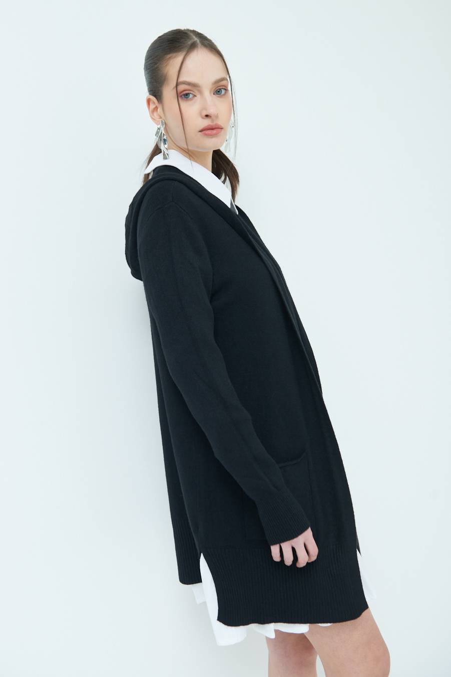 Kikisix CARDIGAN CON DUE TASCHE NERO Saldi