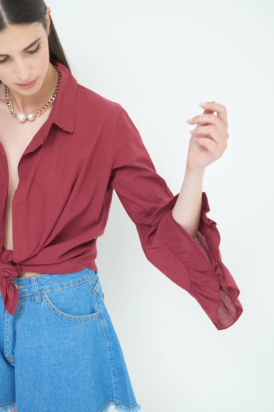 Kikisix CAMICIA MUSSOLA CON NODO ROSSO INDIA Italy