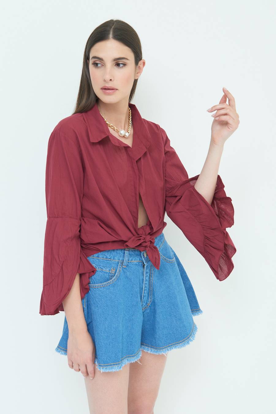 Kikisix CAMICIA MUSSOLA CON NODO ROSSO INDIA Italy