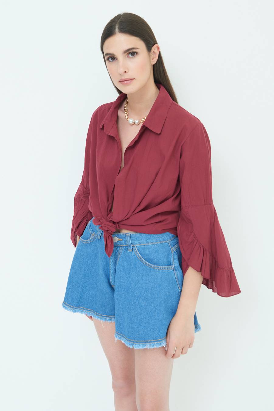 Kikisix CAMICIA MUSSOLA CON NODO ROSSO INDIA Italy