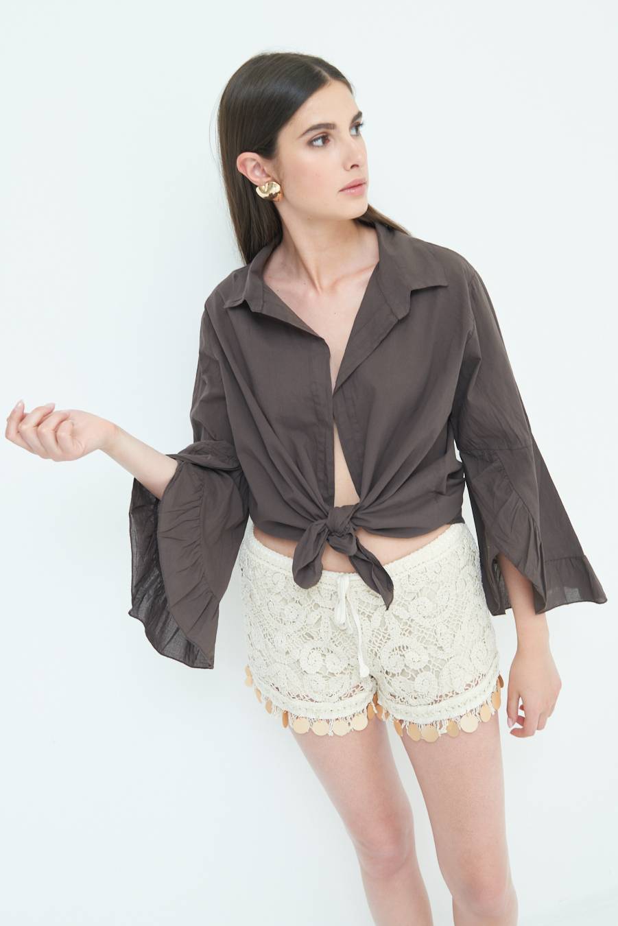 Kikisix CAMICIA MUSSOLA CON NODO CIOCCOLATO Italia