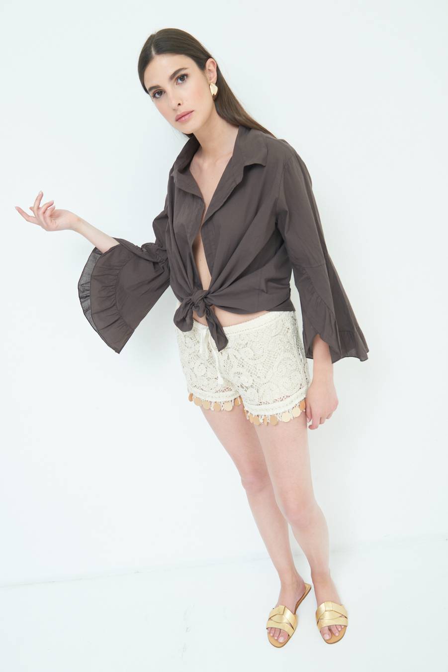 Kikisix CAMICIA MUSSOLA CON NODO CIOCCOLATO Italia
