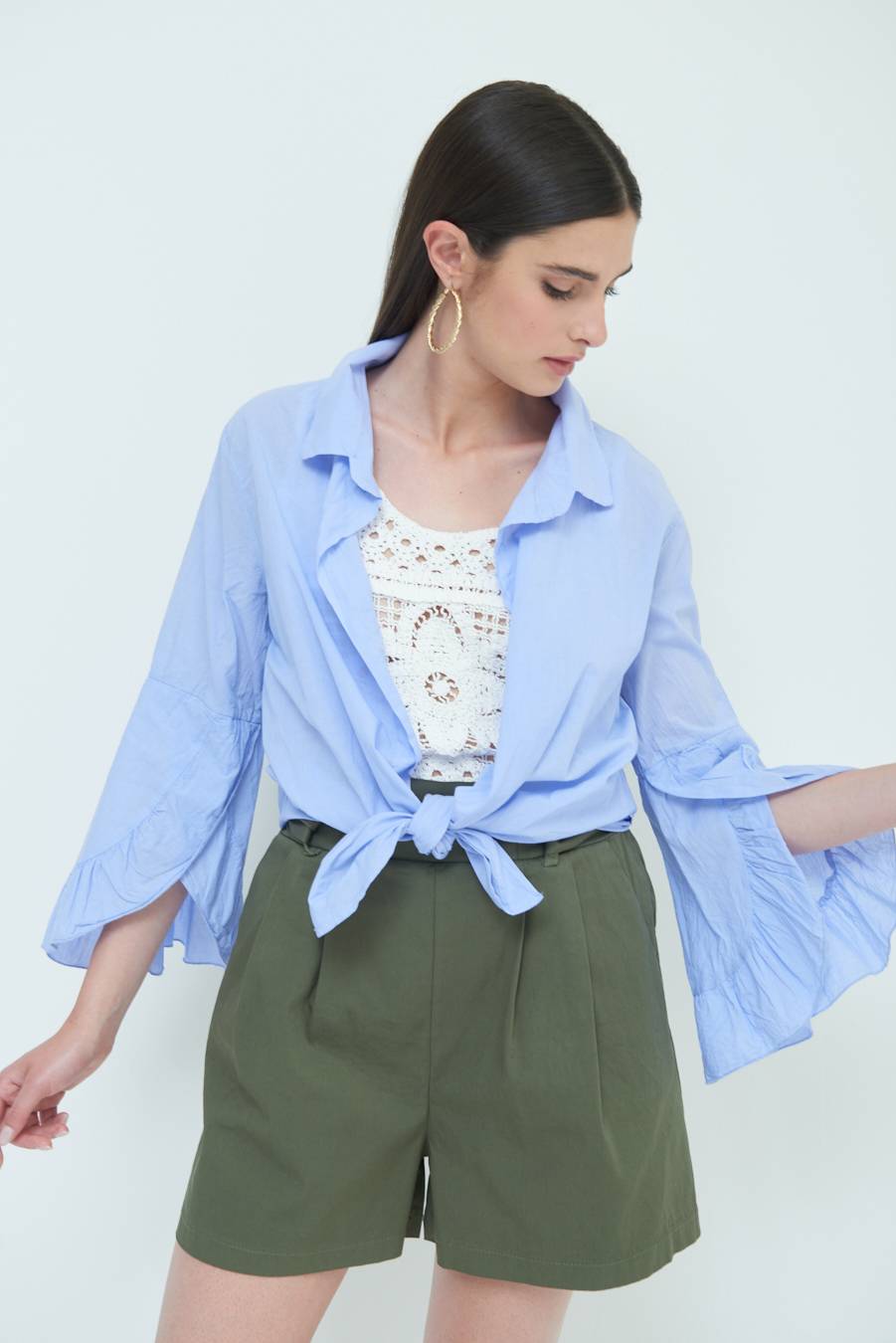 Kikisix CAMICIA MUSSOLA CON NODO AZZURRO 2025