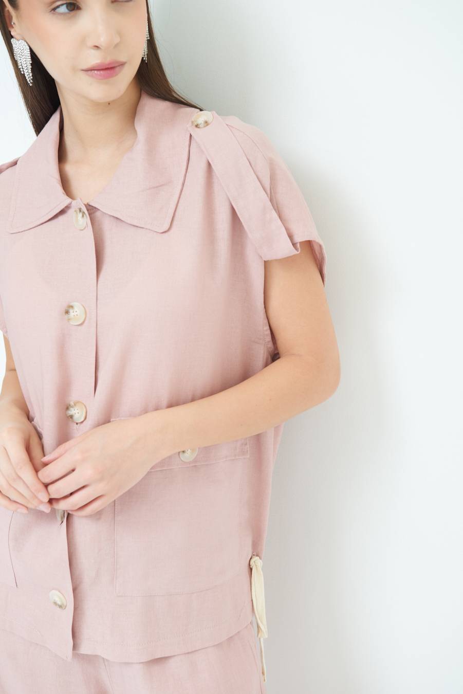 Kikisix GIACCA CAMICIA CON TASCHE VISCOSA LINO ROSA Qualità