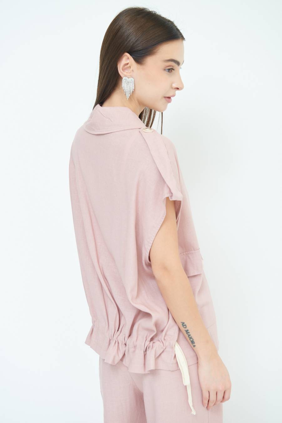 Kikisix GIACCA CAMICIA CON TASCHE VISCOSA LINO ROSA Qualità