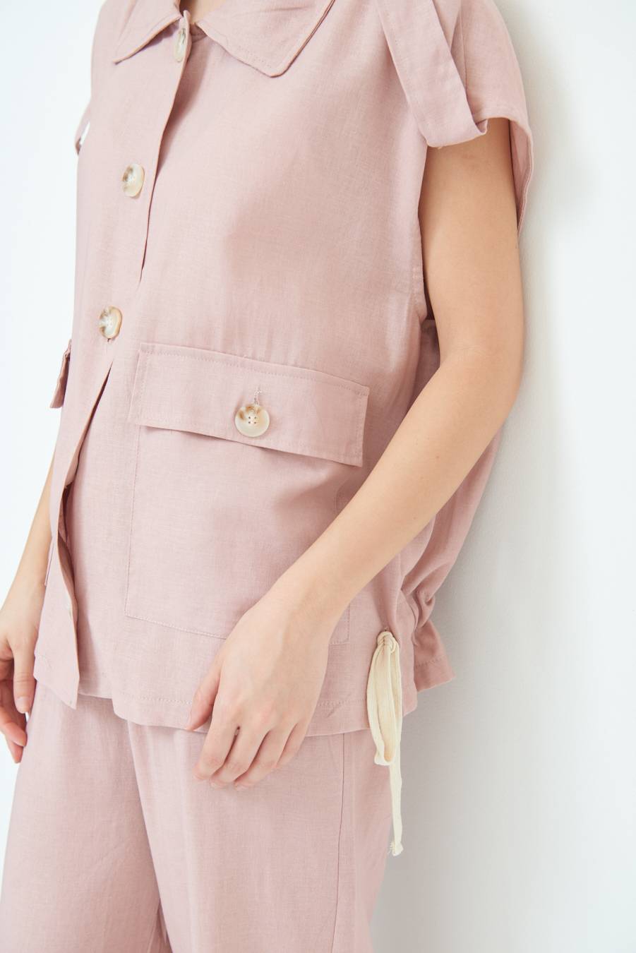 Kikisix GIACCA CAMICIA CON TASCHE VISCOSA LINO ROSA Qualità