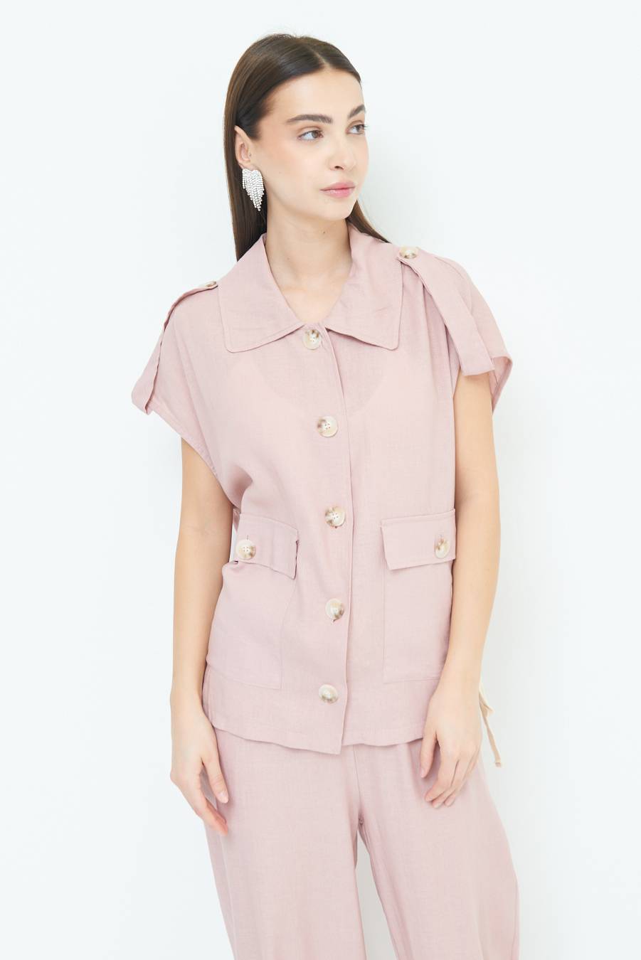 Kikisix GIACCA CAMICIA CON TASCHE VISCOSA LINO ROSA Qualità