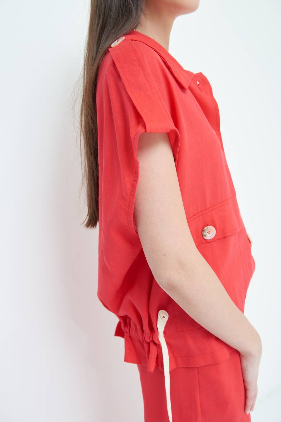 Kikisix GIACCA CAMICIA CON TASCHE VISCOSA LINO ROSSO Vendita