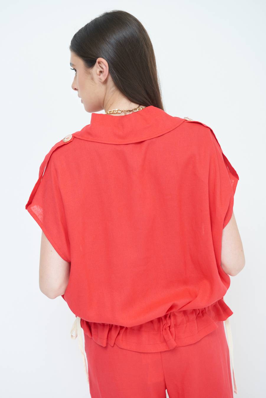 Kikisix GIACCA CAMICIA CON TASCHE VISCOSA LINO ROSSO Vendita