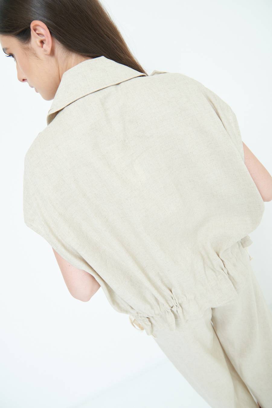 Kikisix GIACCA CAMICIA CON TASCHE VISCOSA LINO NATURALE Promozione