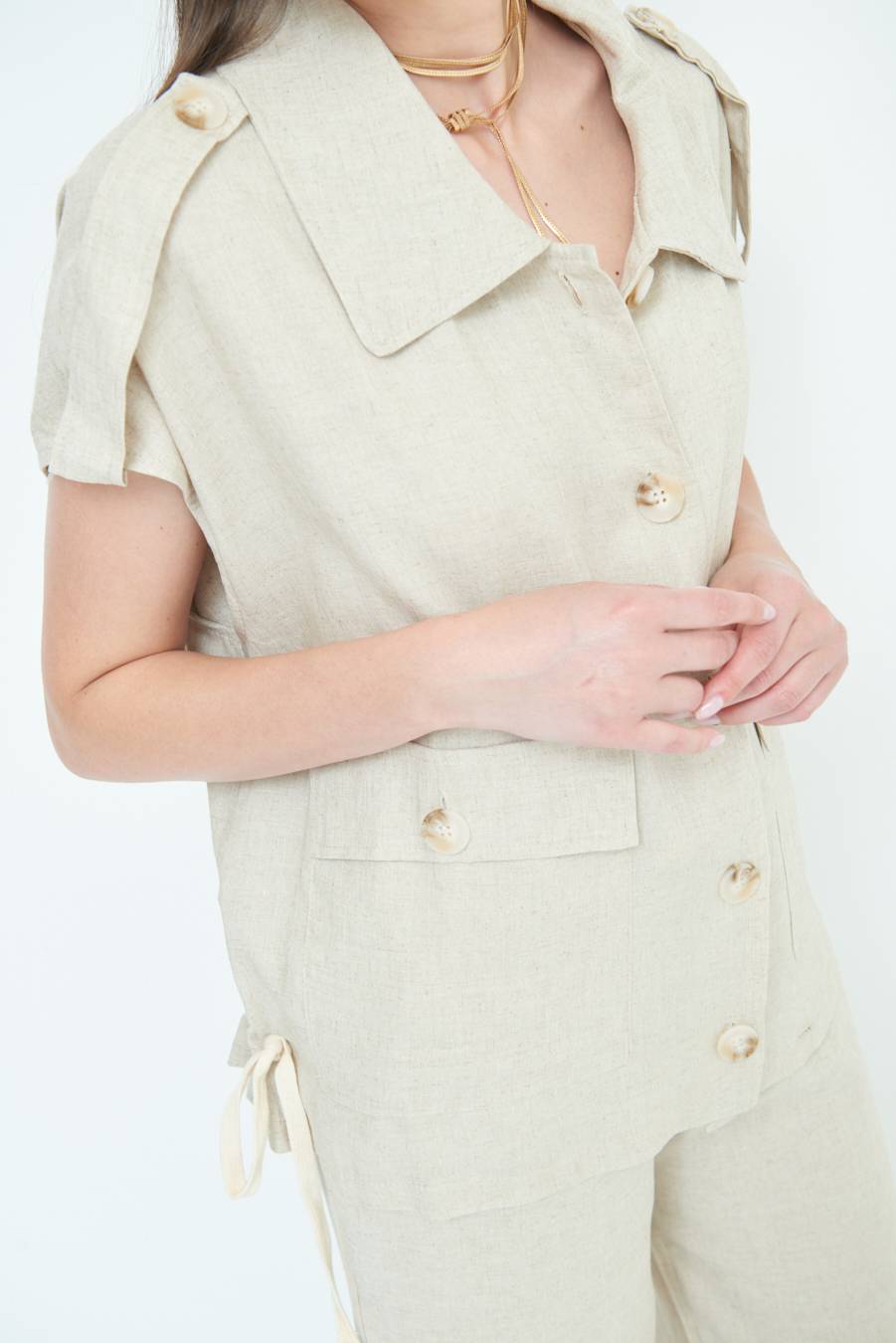 Kikisix GIACCA CAMICIA CON TASCHE VISCOSA LINO NATURALE Promozione