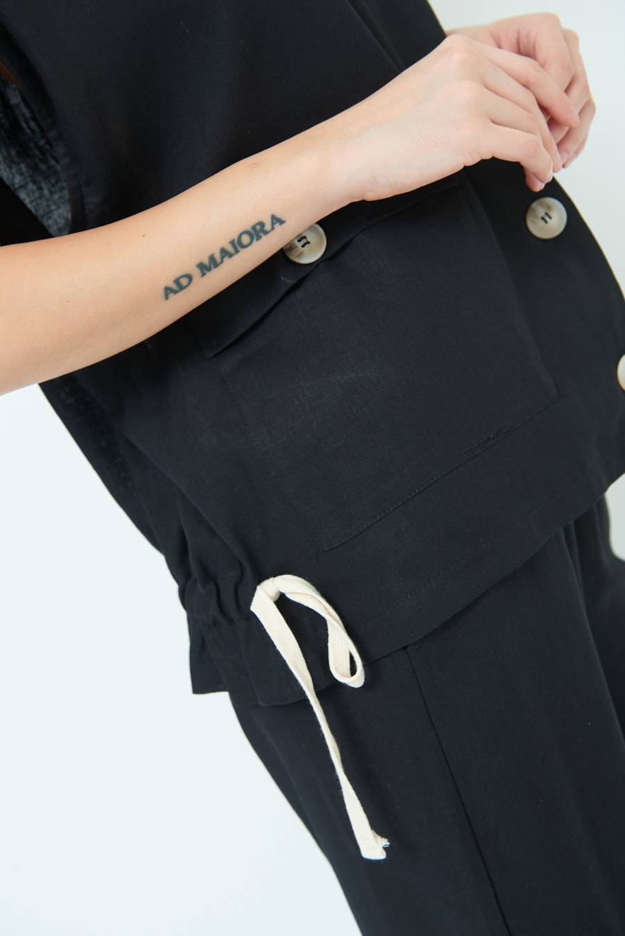 Kikisix GIACCA CAMICIA CON TASCHE VISCOSA LINO NERO Spedizione Gratuita