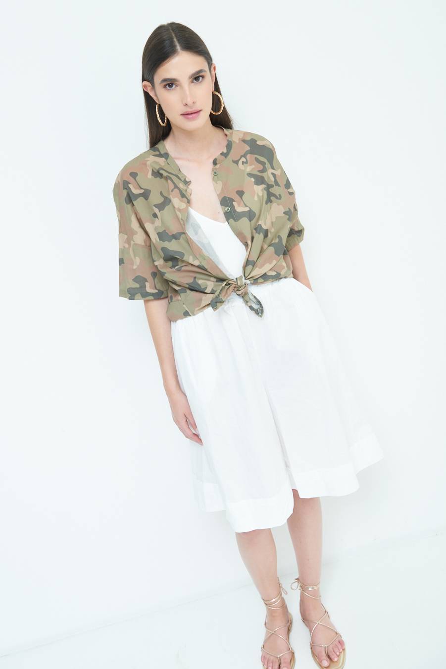Kikisix CAMICIA CON NODO CAMOUFLAGE VERDE MILITARE Pezzi Unici