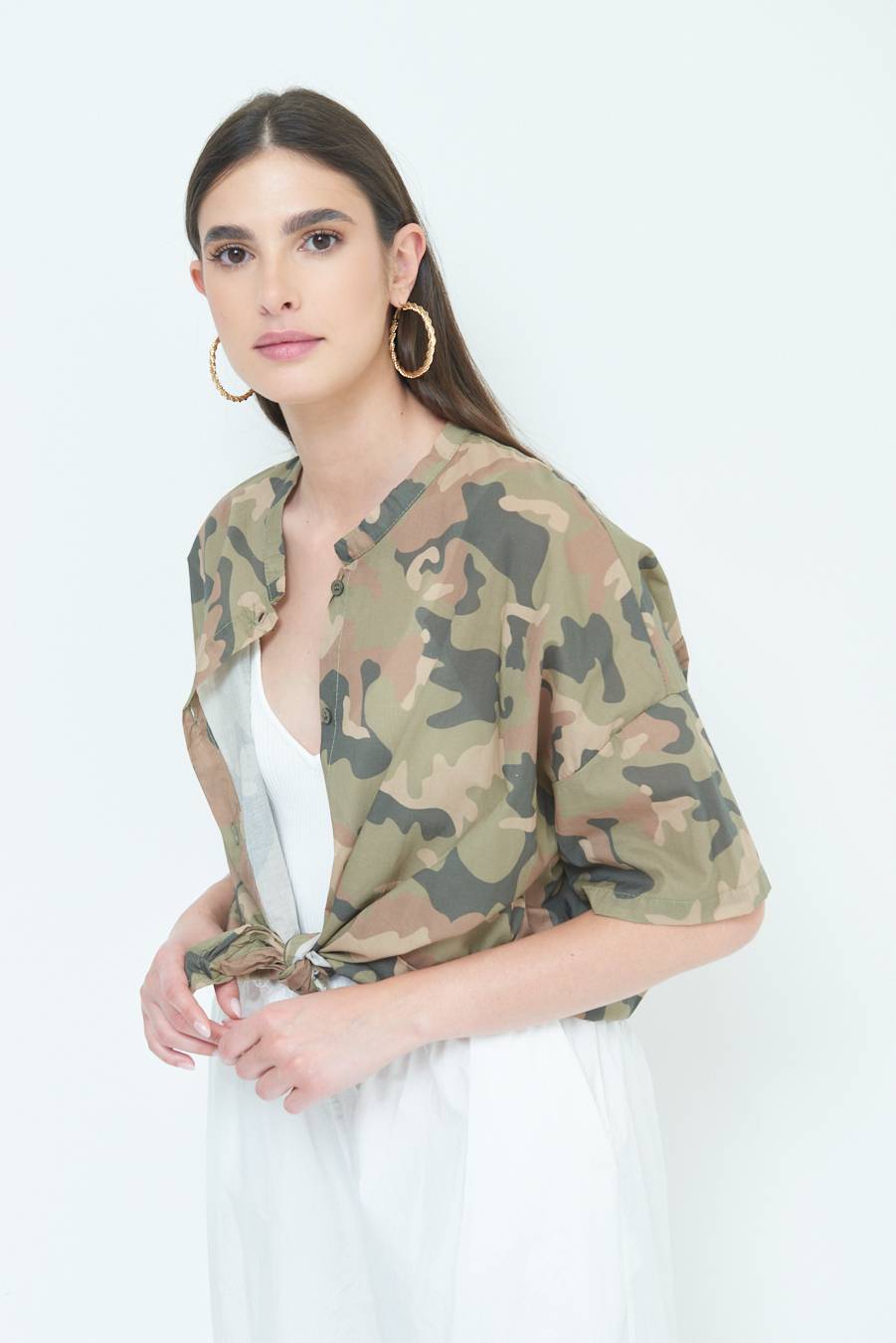 Kikisix CAMICIA CON NODO CAMOUFLAGE VERDE MILITARE Pezzi Unici