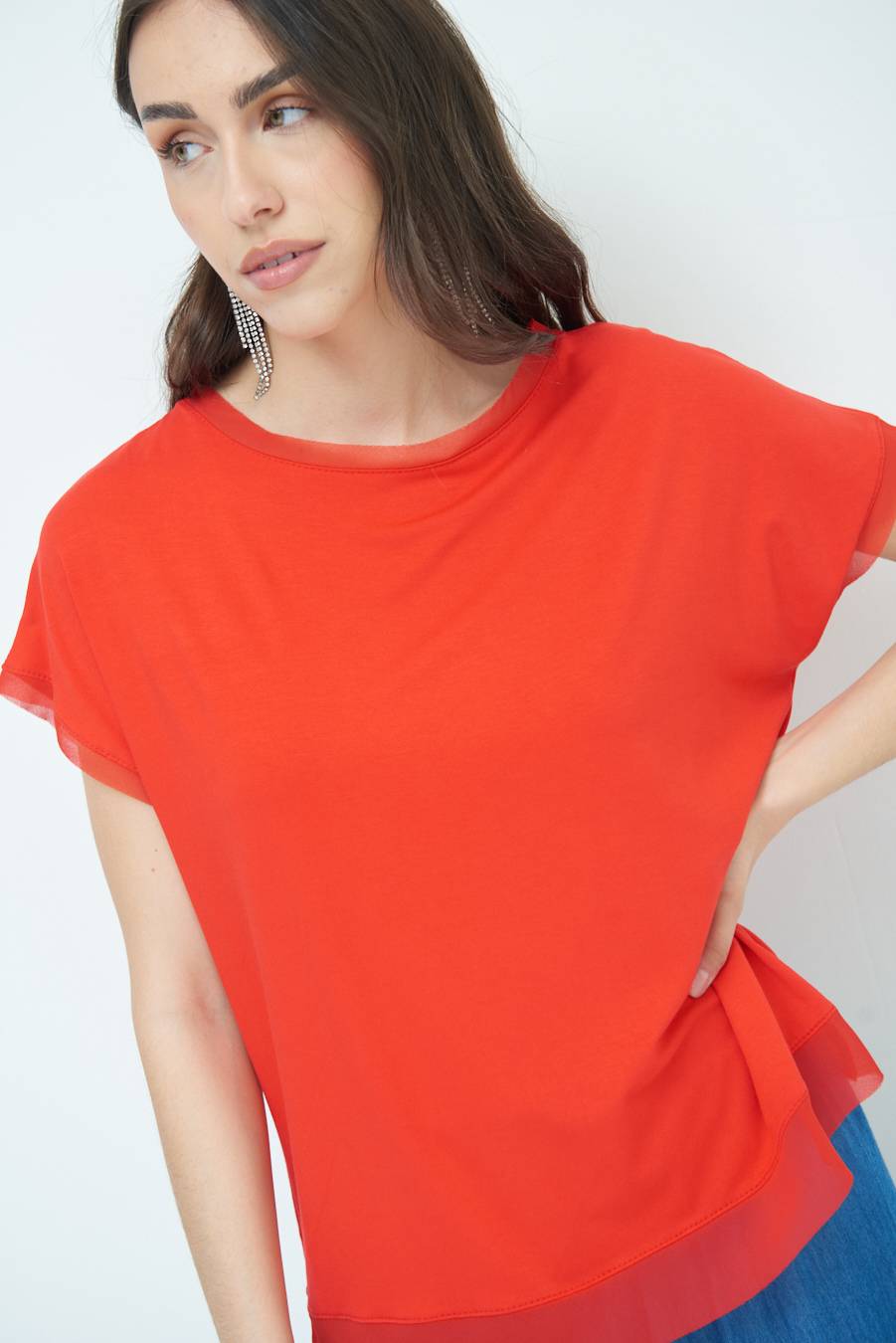 Kikisix MAGLIA PROFILO GEORGETTE ROSSO Negozi Online