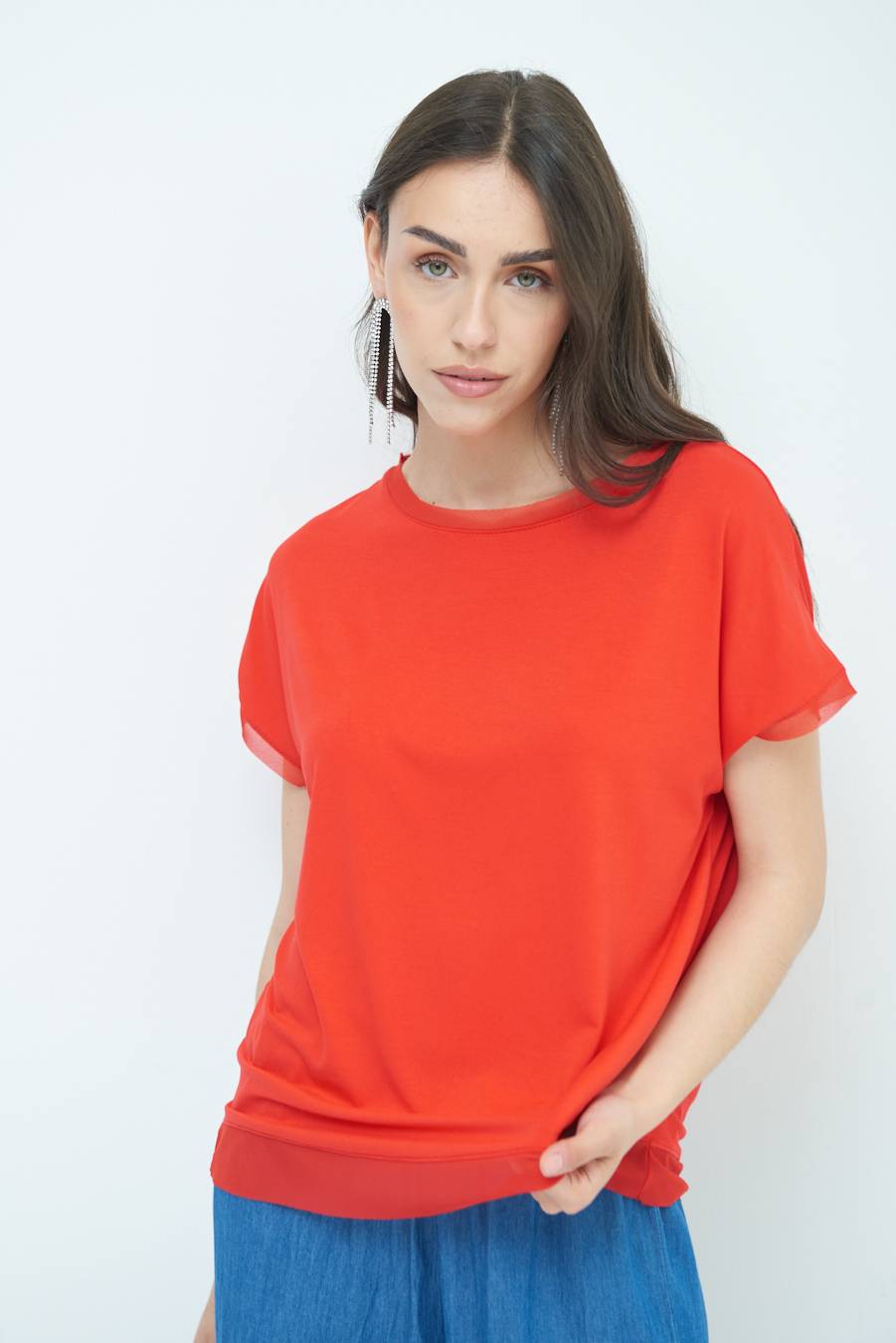 Kikisix MAGLIA PROFILO GEORGETTE ROSSO Negozi Online