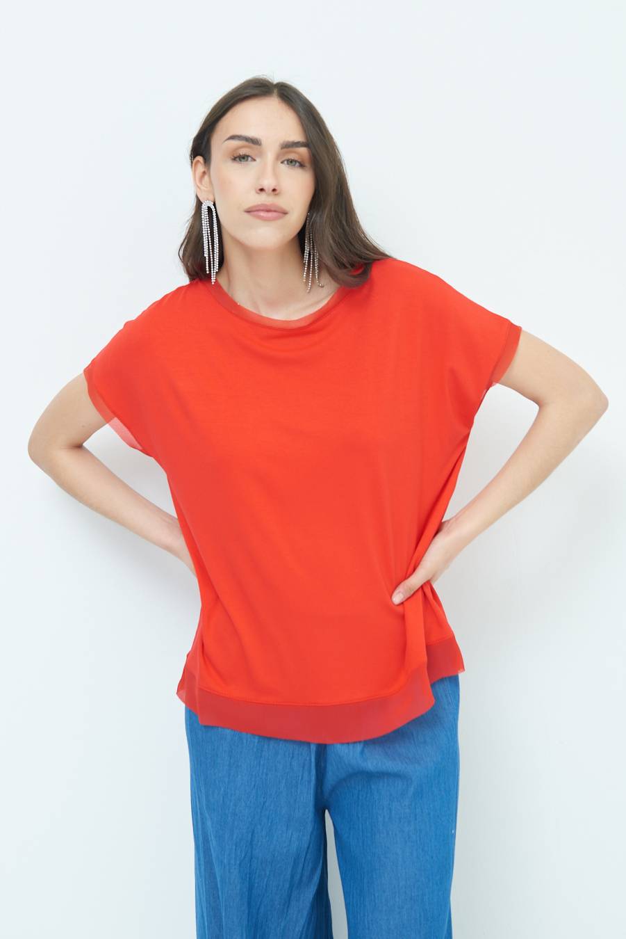 Kikisix MAGLIA PROFILO GEORGETTE ROSSO Negozi Online