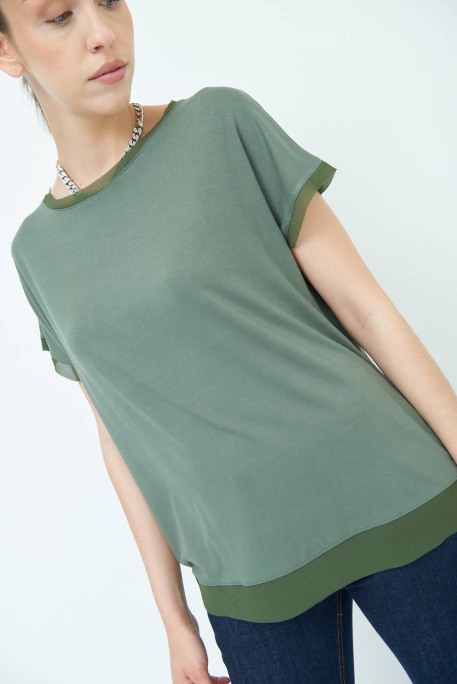 Kikisix MAGLIA PROFILO GEORGETTE VERDE MILITARE Acquista Ora