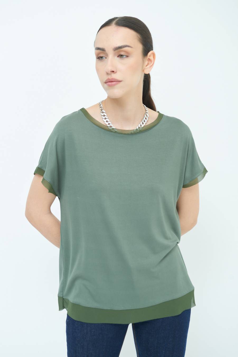 Kikisix MAGLIA PROFILO GEORGETTE VERDE MILITARE Acquista Ora