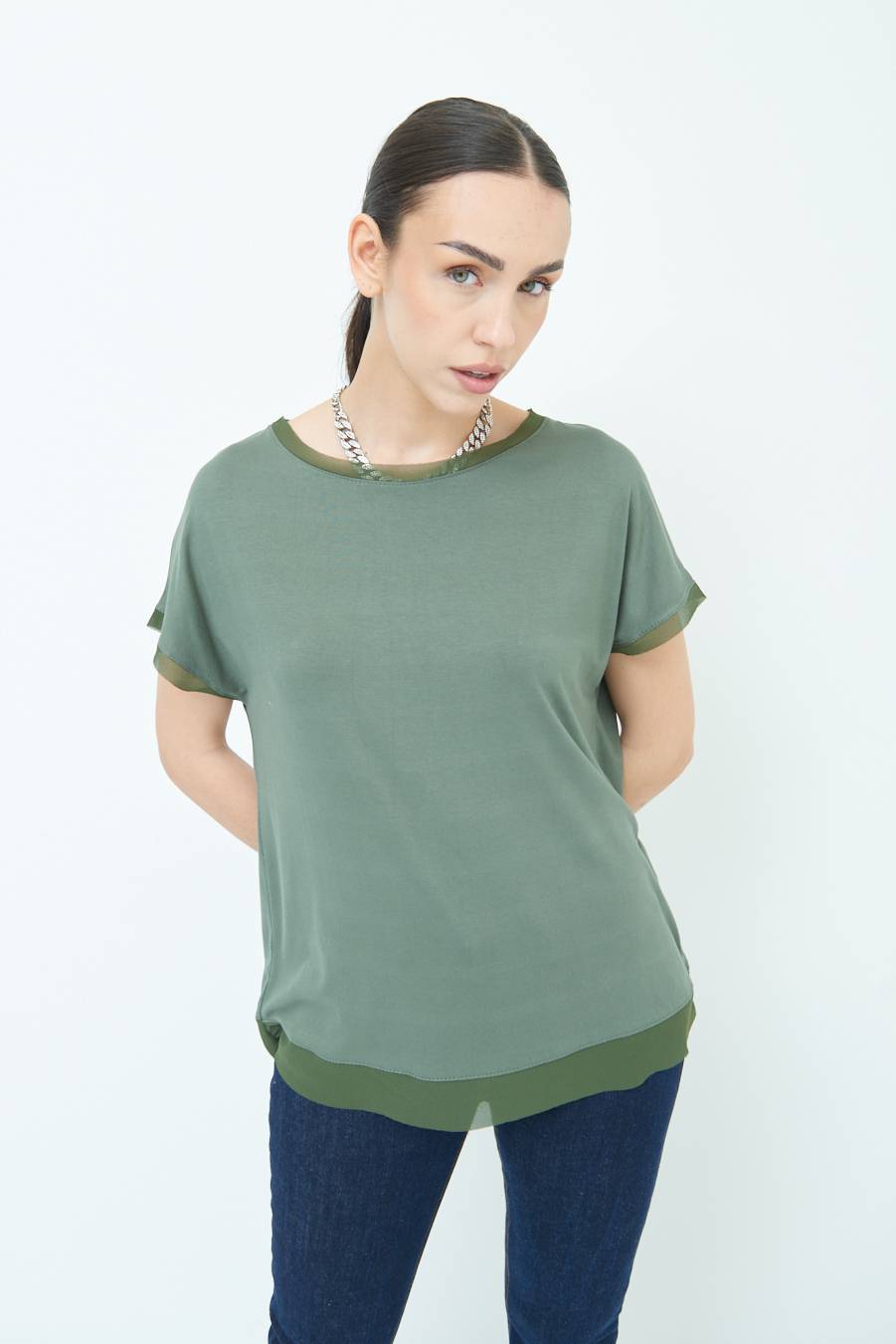 Kikisix MAGLIA PROFILO GEORGETTE VERDE MILITARE Acquista Ora