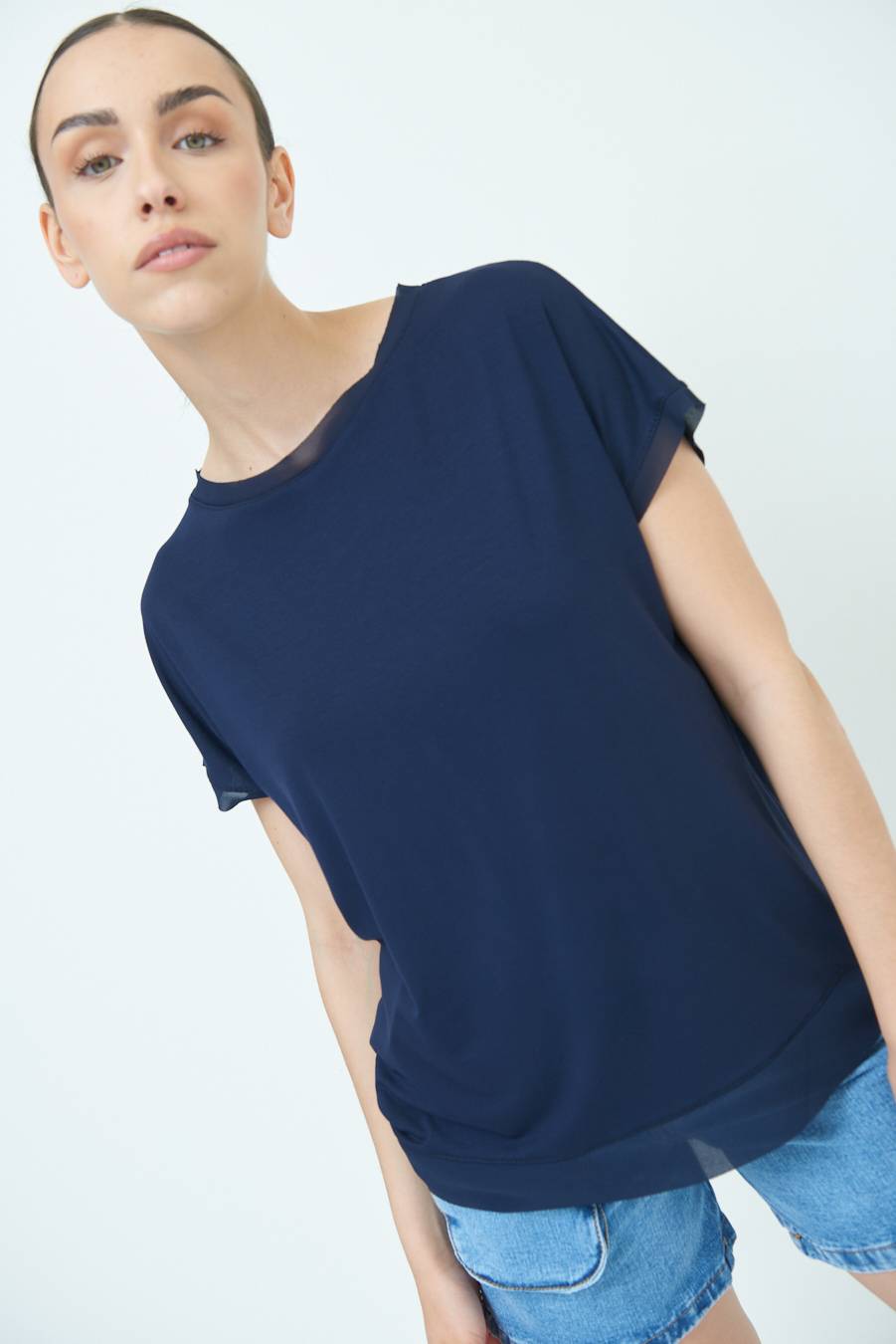Kikisix MAGLIA PROFILO GEORGETTE BLU Consegna Veloce