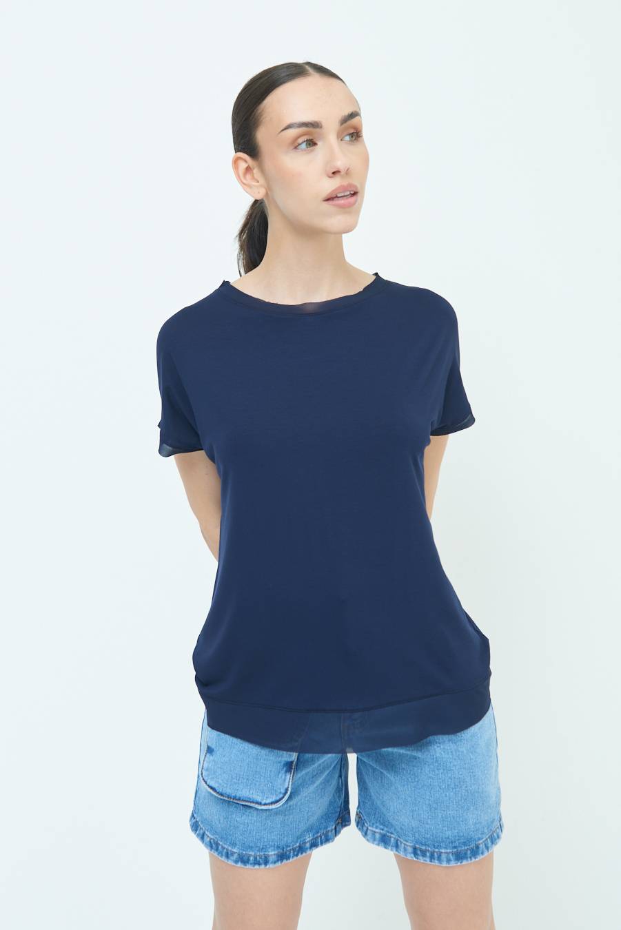 Kikisix MAGLIA PROFILO GEORGETTE BLU Consegna Veloce
