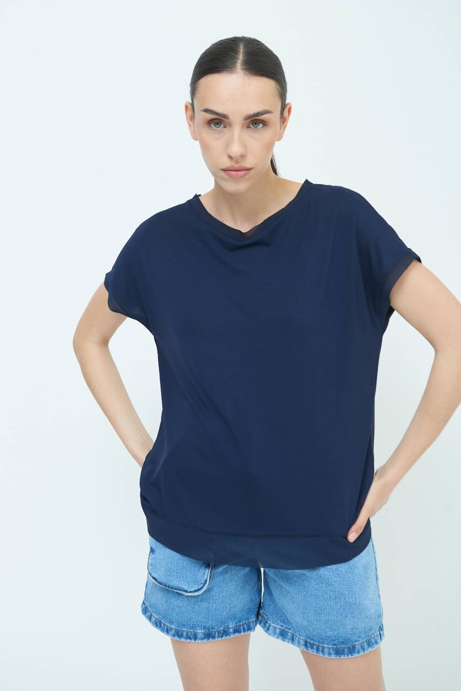 Kikisix MAGLIA PROFILO GEORGETTE BLU Consegna Veloce