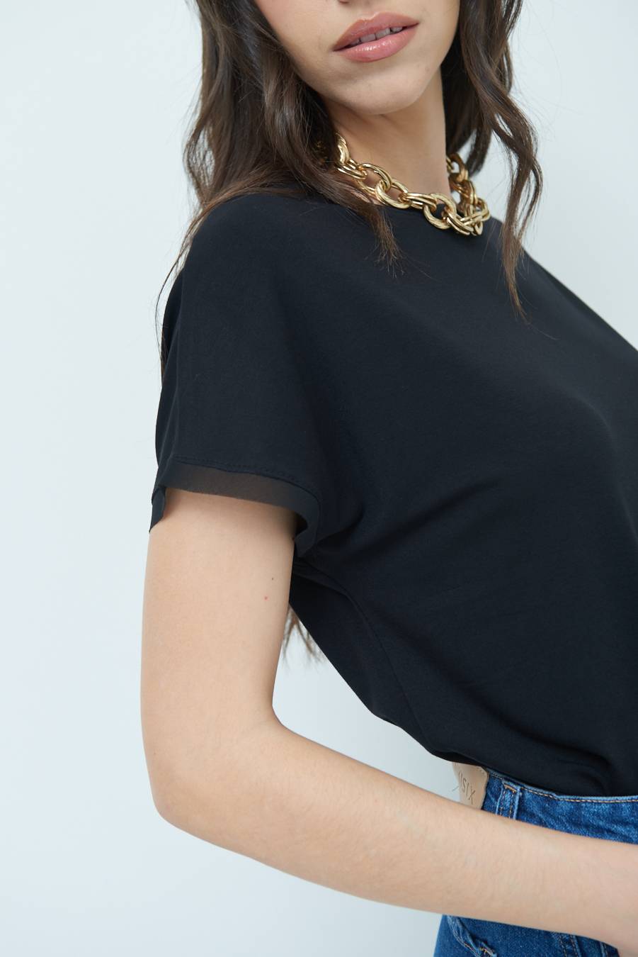 Kikisix MAGLIA PROFILO GEORGETTE NERO Promozione Limitata