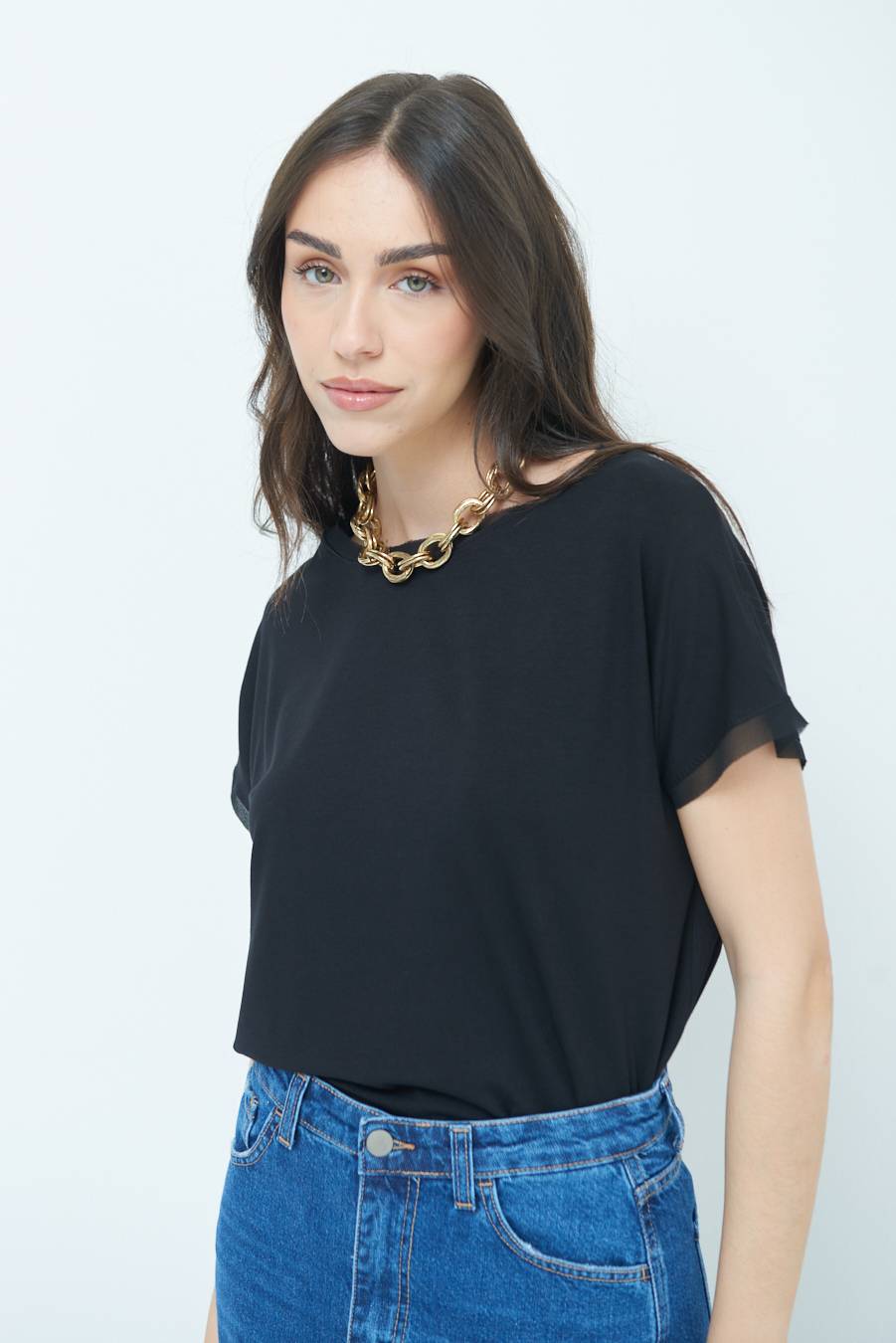 Kikisix MAGLIA PROFILO GEORGETTE NERO Promozione Limitata