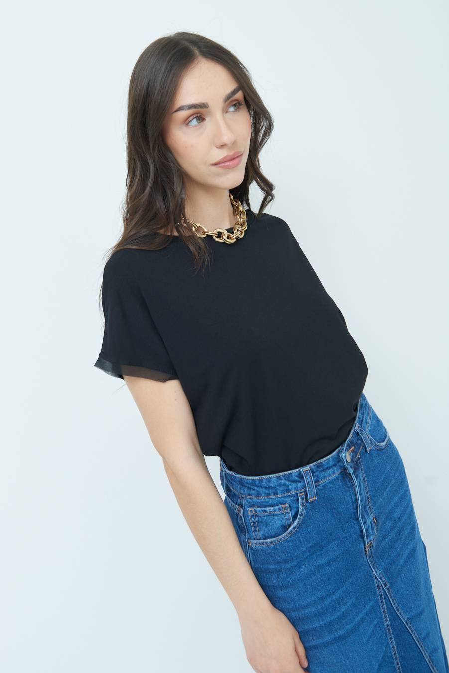 Kikisix MAGLIA PROFILO GEORGETTE NERO Promozione Limitata