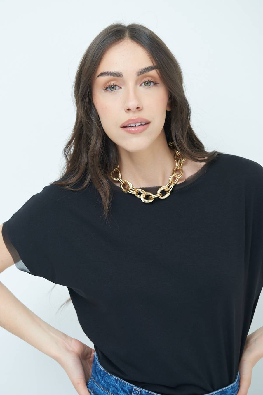 Kikisix MAGLIA PROFILO GEORGETTE NERO Promozione Limitata