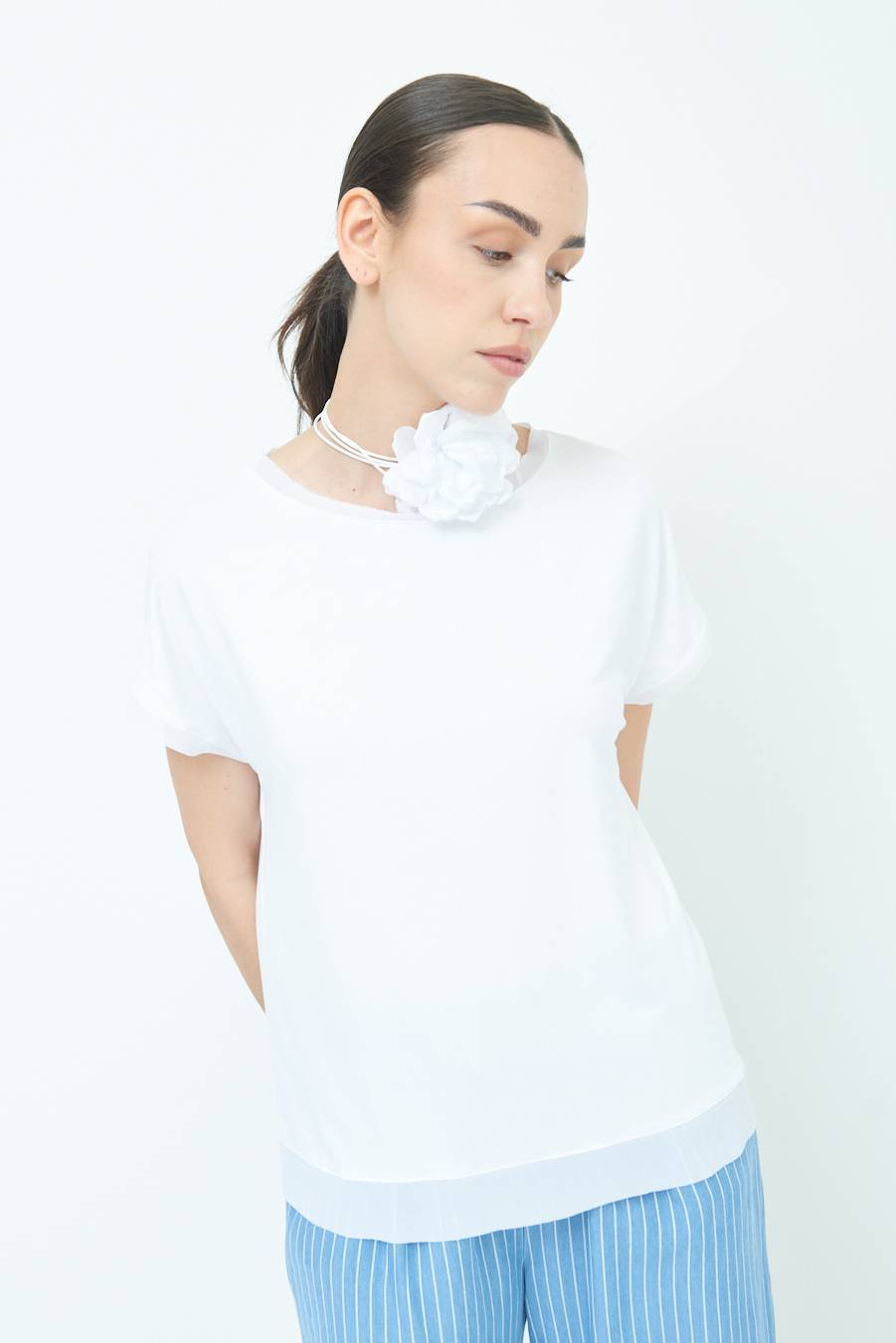 Kikisix MAGLIA PROFILO GEORGETTE BIANCO Shopping Online