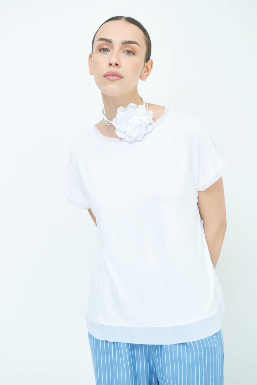Kikisix MAGLIA PROFILO GEORGETTE BIANCO Shopping Online