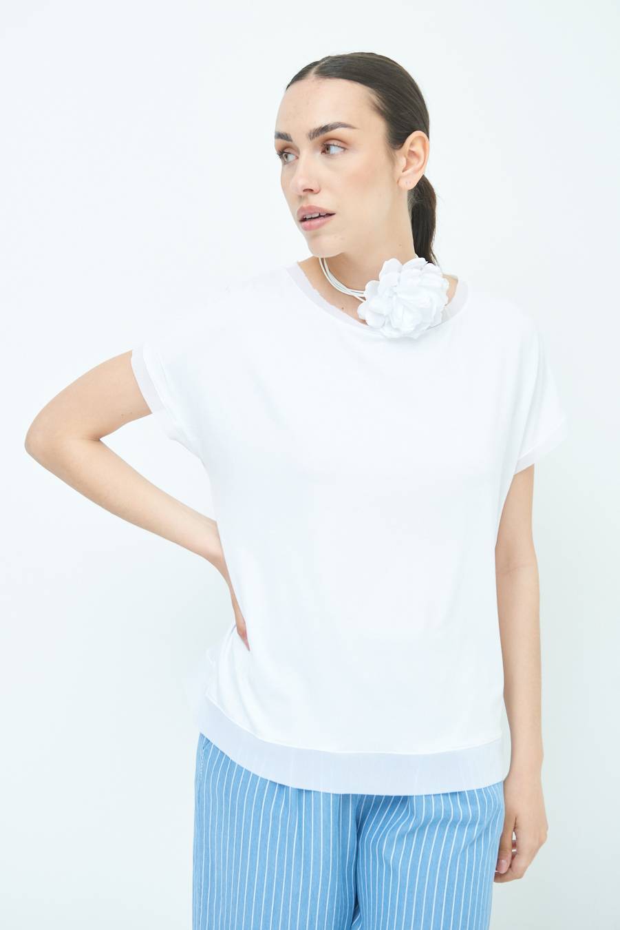 Kikisix MAGLIA PROFILO GEORGETTE BIANCO Shopping Online