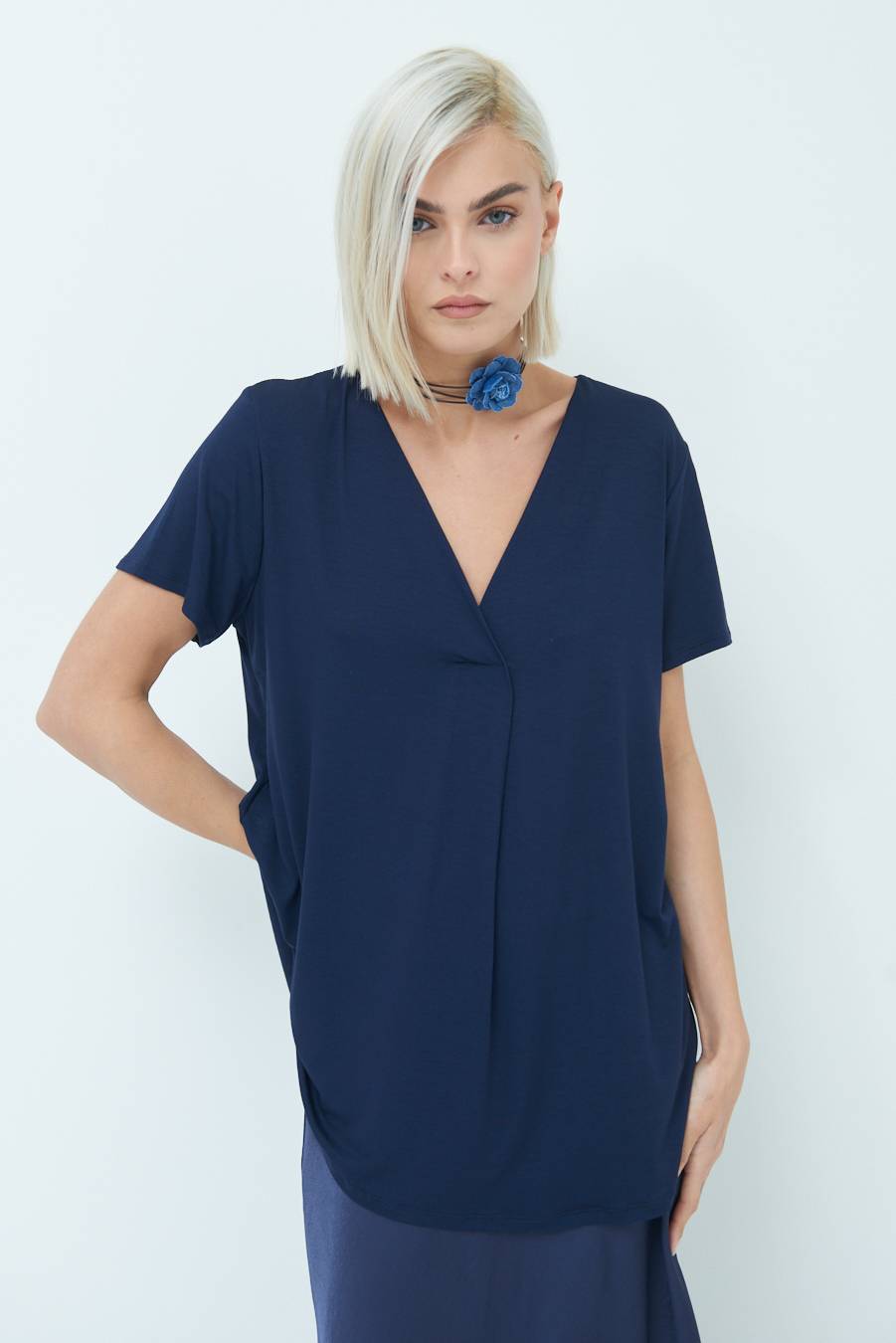 Kikisix MAGLIA VISCOSA MANICA CORTA BLU Affare Del Giorno