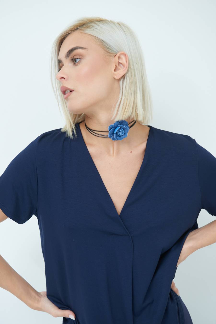 Kikisix MAGLIA VISCOSA MANICA CORTA BLU Affare Del Giorno