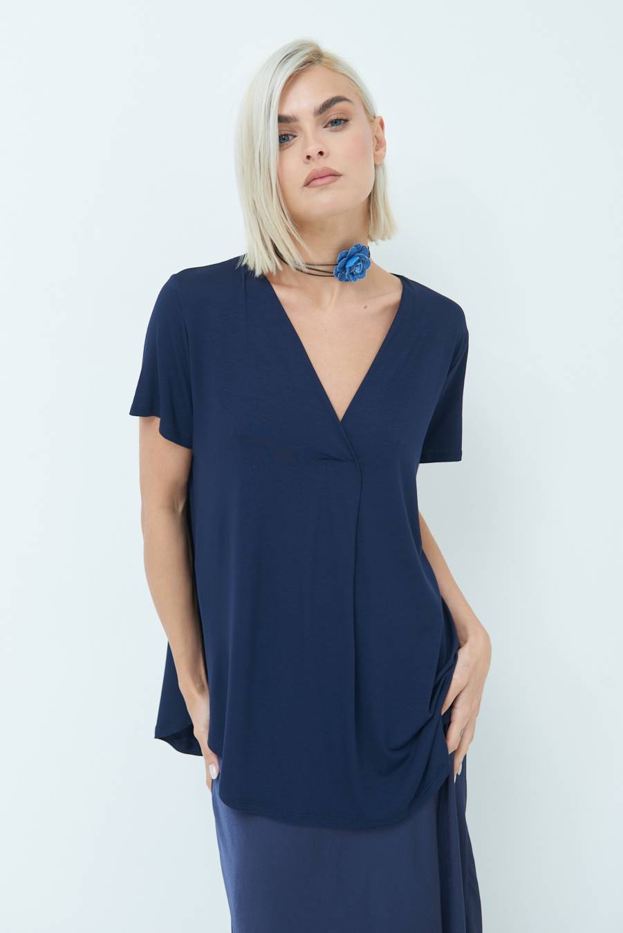 Kikisix MAGLIA VISCOSA MANICA CORTA BLU Affare Del Giorno