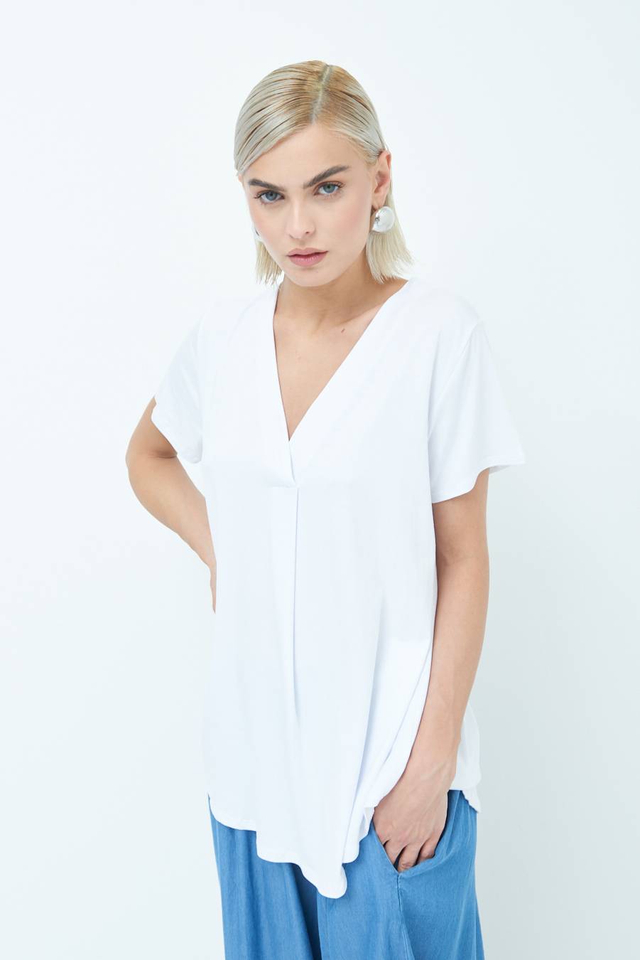 Kikisix MAGLIA VISCOSA MANICA CORTA BIANCO Sottocosto