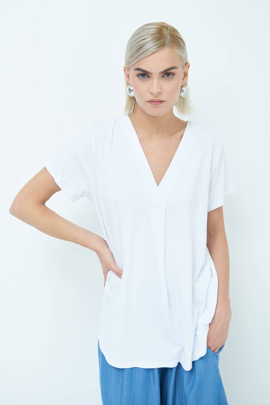 Kikisix MAGLIA VISCOSA MANICA CORTA BIANCO Sottocosto