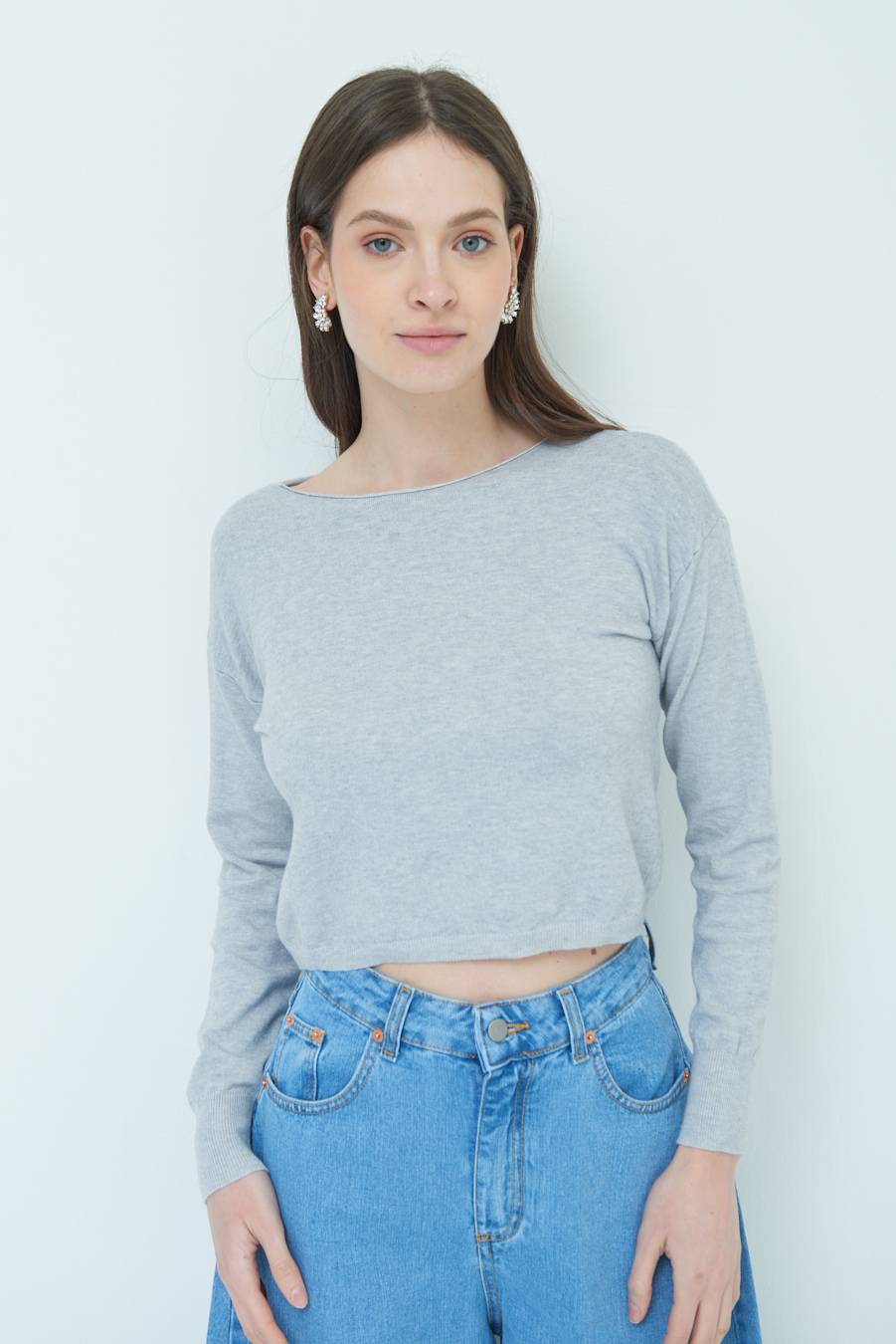 Kikisix MAGLIA SCATOLINA SCOLLO A BARCA GRIGIO Outlet