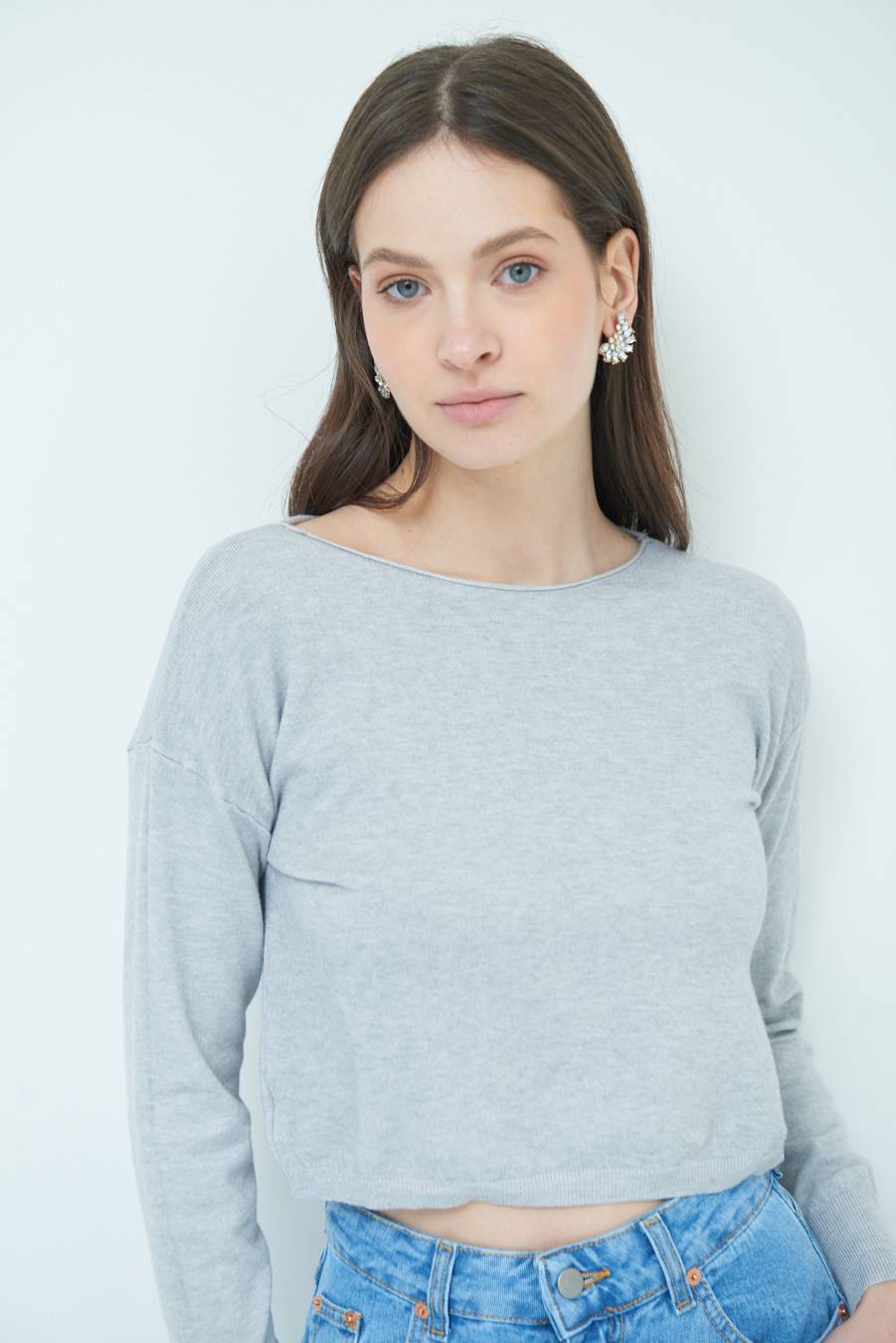 Kikisix MAGLIA SCATOLINA SCOLLO A BARCA GRIGIO Outlet
