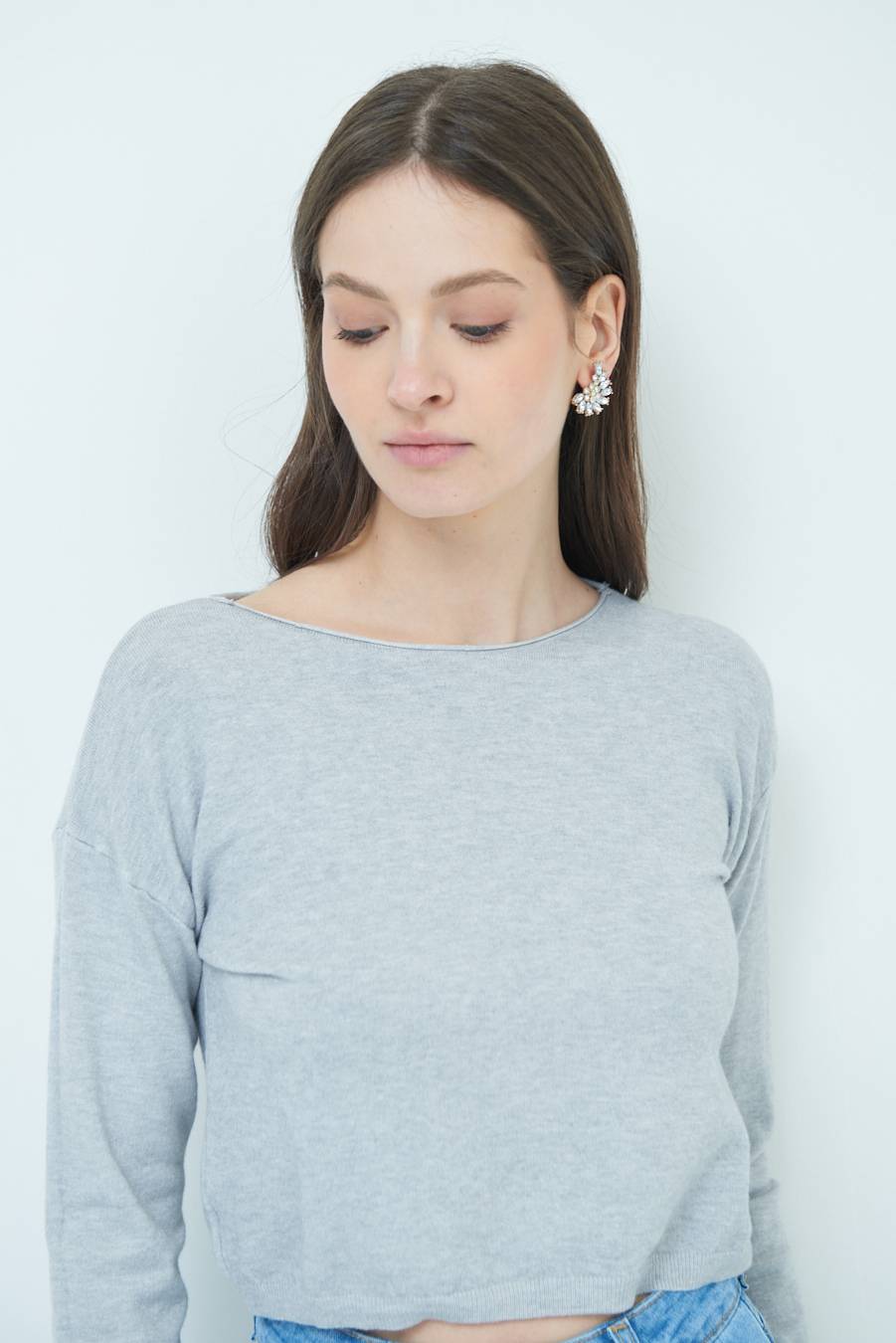 Kikisix MAGLIA SCATOLINA SCOLLO A BARCA GRIGIO Outlet