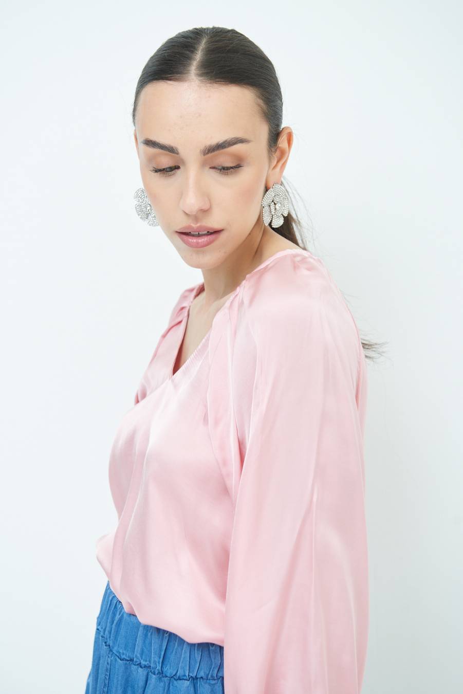 Kikisix CASACCA SCOLLO V RASO VISCOSA ROSA Moda